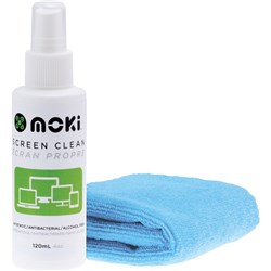 Moki Screen Cleaning Spray 120ml with 30x30cm Microfibre Cloth