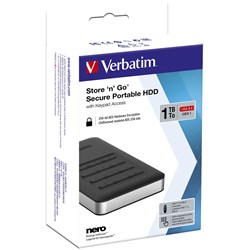 Verbatim Store 'n' Go Secure 1TB Portable Hard Drive Black  