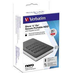 Verbatim Store 'n' Go Secure Portable Hard Drive USB 3.1 2TB Black