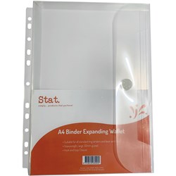 Stat Binder Wallet A4 2, 3 & 4 Rings Expanding 30mm Gusset 200 Sheet Clear