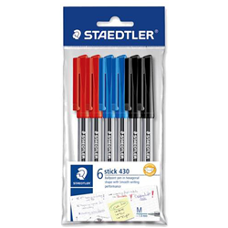 Staedtler 430 Stick Ballpoint Pens Medium 1mm Assorted Pack of 6 x 10