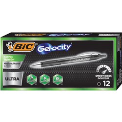 Bic Gelocity Gel Pen Ultra 0.7mm Medium Black Pack of 12