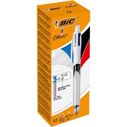 Bic 4 Colour Multi-Function Ballpoint Pen Retractable 3 Pens & 1 Pencil Box of 12
