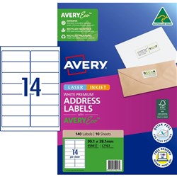 Avery Premium Address Labels White Laser Inkjet AveryEco L7163 99.1x38.1mm 14UP 140 Lab