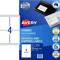 Avery Weatherproof Address & Shipping Laser White L7071  99.1x139mm 4UP 40 Labels