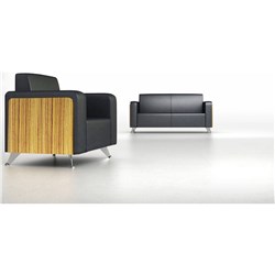 Novara Sofa Two Seater 1700Wx710Dx710H Zebrano Sides Upholstered in Black Leather