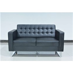Chester Two Seater Lounge Steel Chrome U Shape Foot Black PU Upholstery