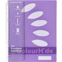 Colourhide Subject Book A4 5 Subject Side Bound 250 Page Purple