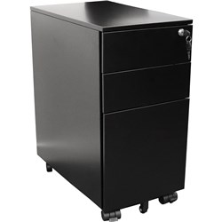 Rapidline Go Steel Slimline  Mobile Pedestal 2 Drawer 1 File 300Wx472Dx610mmH Black