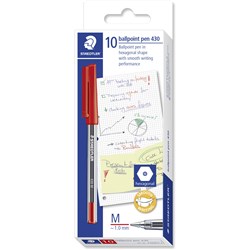 STAEDTLER BALLPOINT PEN Stick 430 Medium Red Box of 10