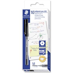 STAEDTLER BALLPOINT PEN Stick 430 Medium Black Box of 10