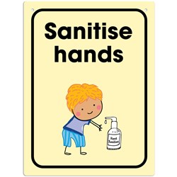 Durus School Sign Wall Mount Sanitise Hands 225W x 300mmH Polypropylene Yellow