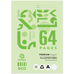 Olympic Eco Exercise Book D964P A4 9mm Dotted Thirds 64 Pages Pack of 20
