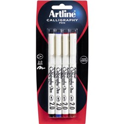 Artline Calligraphy Pens Wedge 2mm Assorted Colours  Pack Of 4