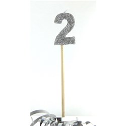 Alpen Candle Long Stick Glitter No. 2 Silver 