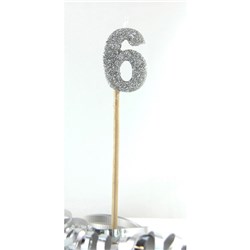 Alpen Candle Long Stick Glitter No. 6 Silver 