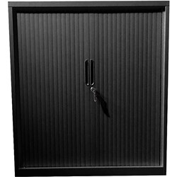 Steelco Tambour Door Cupboard Includes 2 Shelves 900W x 463D x 1015mmH Black Satin