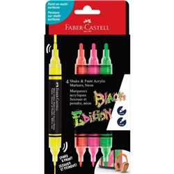Faber-Castell Black Edition Shake & Paint Markers Bullet Neon Assorted Set Of 4