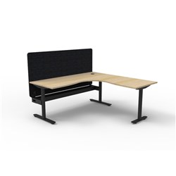 Rapidline Halo Static Corner Workstation Black Eco Screen + Tray 1800/1500W x 730mmH Oak/B