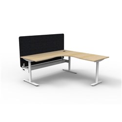 Rapidline Halo Static Corner Workstation Black Eco Screen + Tray 1800/1500W x 730mmH Oak/W