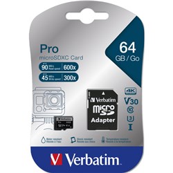 Verbatim Pro Micro SDXC Memory Card Class 10 UH 64GB Black 