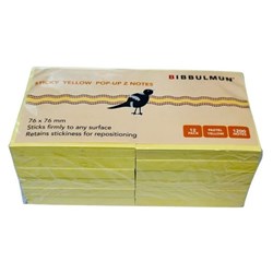 Bibbulmun Everyday Pop Up Z Line Sticky Notes 76 x 76mm  Yellow Pack Of 12