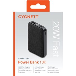 Cygnett ChargePro 20W 10K mAh Power Bank USB-A And USB-C 3 Ports Graphite