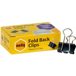 Marbig Foldback Clips 19mm Black Box Of 12 