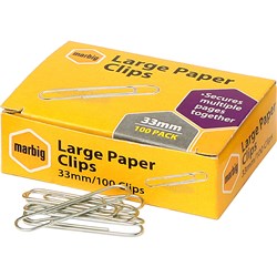 Marbig Paper Clips Small 28mm Chrome Box Of 100