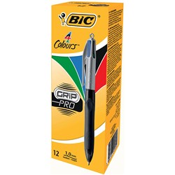 Bic 4 Colour Grip Pro Ballpoint Pen Retractable Medium 1mm Pack of 12