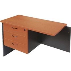 Rapidline Melamine Desk Return 370D Fixed Pedestal 3 Personal Drawers Cherry and Ironstone