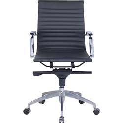Rapidline PU605M Boardroom Chair Chrome Base And Arms Medium Back Black Ribbed PU