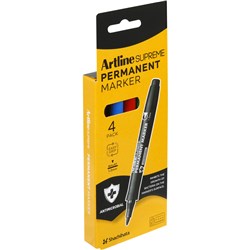 Artline Supreme Permanent Marker Bullet 1mm Assorted Colours Pack Of 4