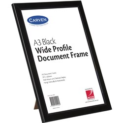 Carven Document Frame Plastic A3 Easel Backing Horizontal or Vertical Hanging Clip Black