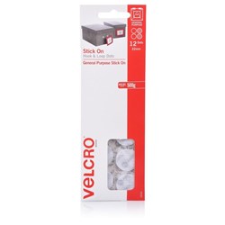 Velcro&reg; Brand Stick On Hook & Loop Dots 22mm Pack Of 12 White