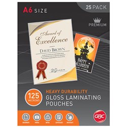 GBC Laminating Pouches A6 125 Micron Gloss Pack Of 25 