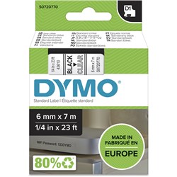 Dymo D1 Label Cassette Tape 6mmx7m Black on Clear