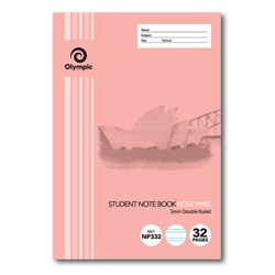 Olympic Notebook Student NSW 250x175mm 3mm Double Ruled 32 Page Rose Pink NP332