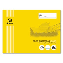 Olympic Notebook Student NSW 175x240mm 10mm Double Ruled 32 Page Landscape Yellow NL103