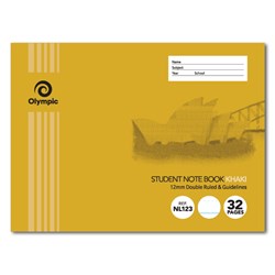 Olympic Notebook Student NSW 175x240mm 12mm Double Ruled 32 Page Landscape Khaki NL123