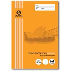 Olympic Botany Book NSW 250x175mm 8mm Ruled 64 Page Orange NPT86