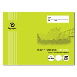 Olympic Notebook Student NSW 175x240mm 8mm Double Ruled 32 Page Landscape Green NL832