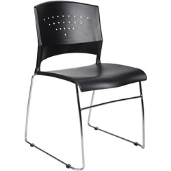 Stadium Stacker Meeting Chair Chrome Sled Base Black Poly Seat and Back