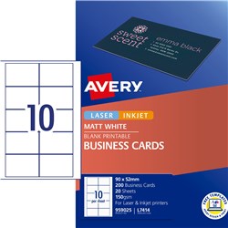 Avery Business Cards Laser Inkjet Labels Matte White L7414 90x52mm 10UP 200 Cards