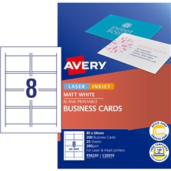 Avery Business Cards Laser Inkjet Double Sided Labels Matte White 8UP 200 Cards