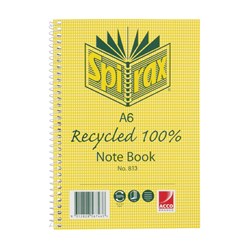 Spirax 813 Recycled 100% Notebook A6 Ruled 100 Pages Side Opening