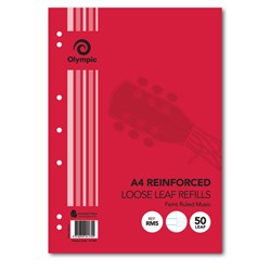 Olympic Reinforced Loose Leaf Refills A4 297x210mm 55gsm Ruled Music 50 Leaf RM5