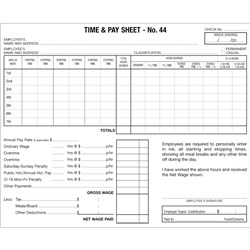 Zions Time And Pay Sheet Number 44 Hospitality Pack of 500