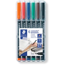 Staedtler 318 Lumocolor Pen Permanent Fine 0.6mm Assorted Wallet of 6