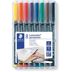 Staedtler 318 Lumocolor Pen Permanent Fine 0.6mm Assorted Wallet of 8